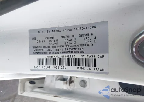 2021 Mazda Mazda3 Premium from USA, damaged, VIN JM1BPAML2M1402973